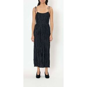 Ulla Johnson Womens Sheath Tie Strap Orla Crinkle Satin Maxi Dress in Noir Sz 12